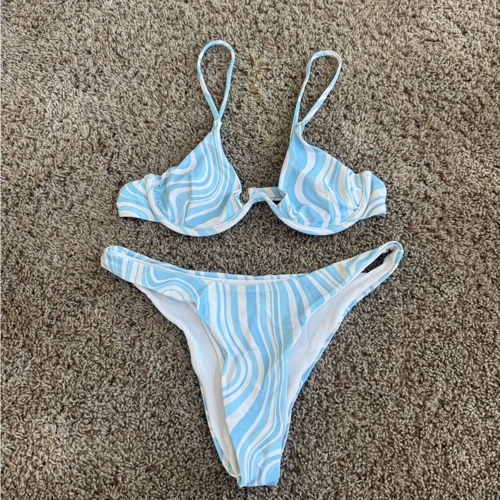 Blue and White Striped Bikini Set